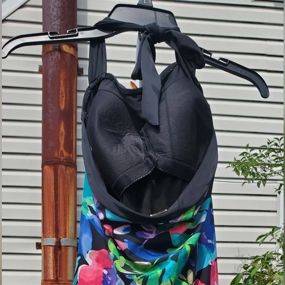 Jones New York Halter One Piece Swimsuit Blue Pink Black Size 18